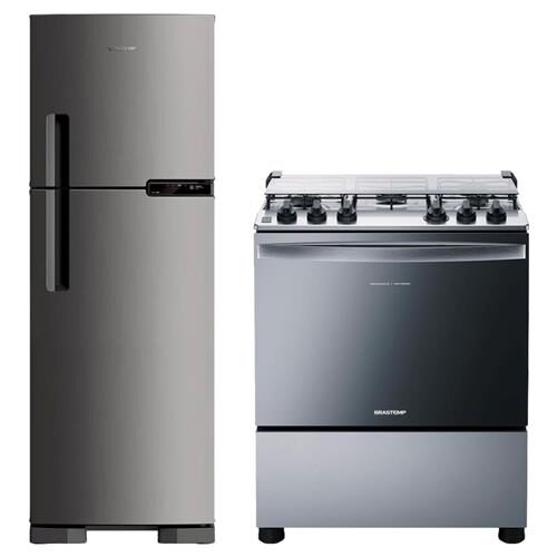 Menor preço em Refrigerador Brastemp BRM44HK Frost Free 375L + Fogão 5 Bocas BFS5NCRUNA - Inox