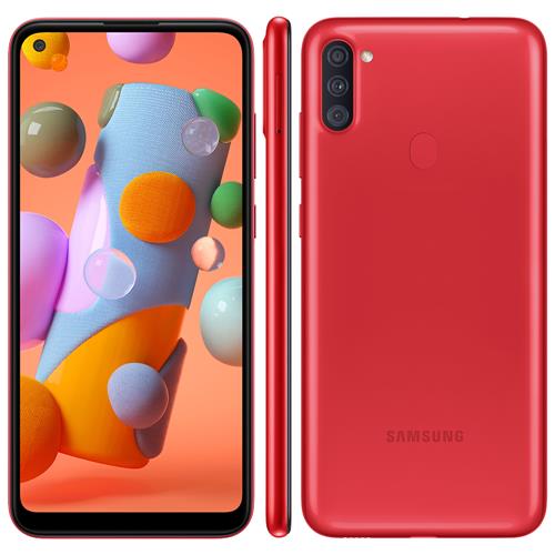 Menor preço em Smartphone Samsung Galaxy A11 Vermelho 64GB, Câmera Tripla,Tela Infinita 6.4", Leitor de Digital, Octa Core, 3GB RAM, Carregamento Rápido e Android 10