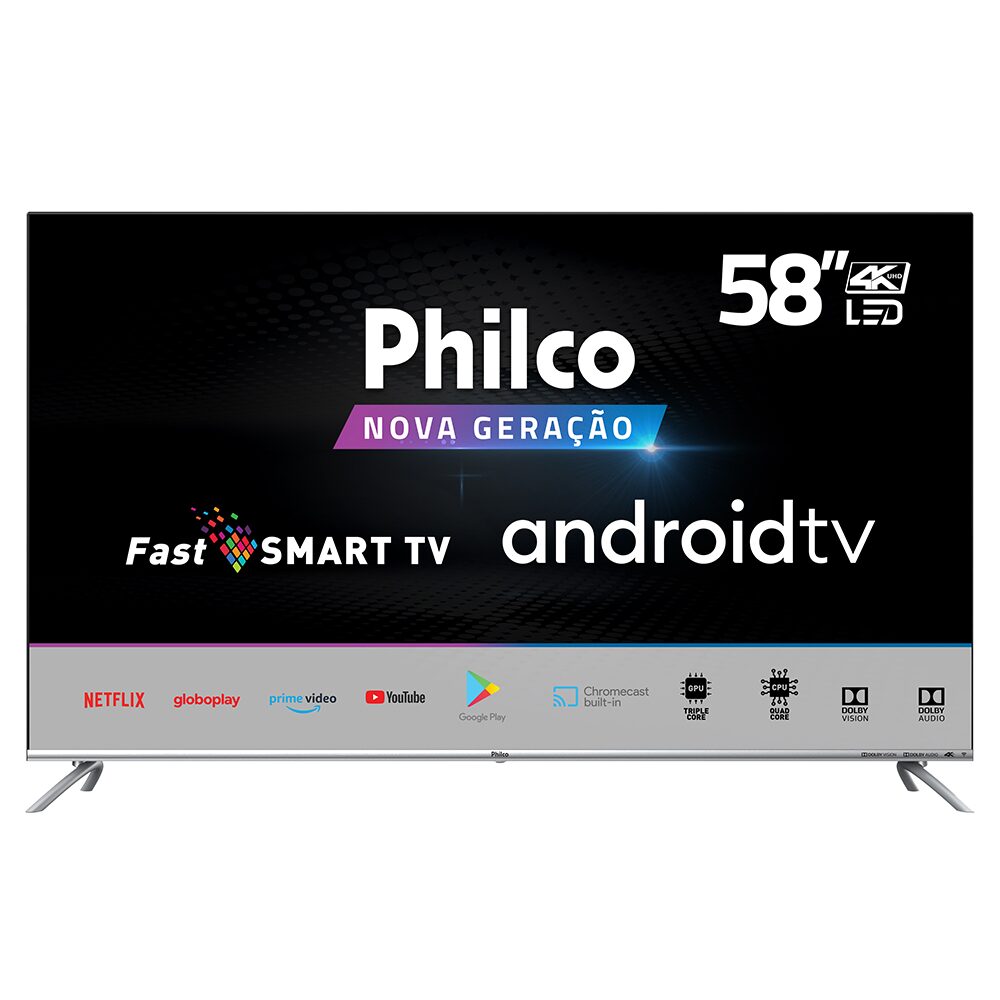 Smart TV LED 58" UHD 4K Philco PTV58G71AGBLS Inteligência Artificial Google Assistente, Chromecast Built-In, Dolby Audio, HDR e Processador Quad-Core