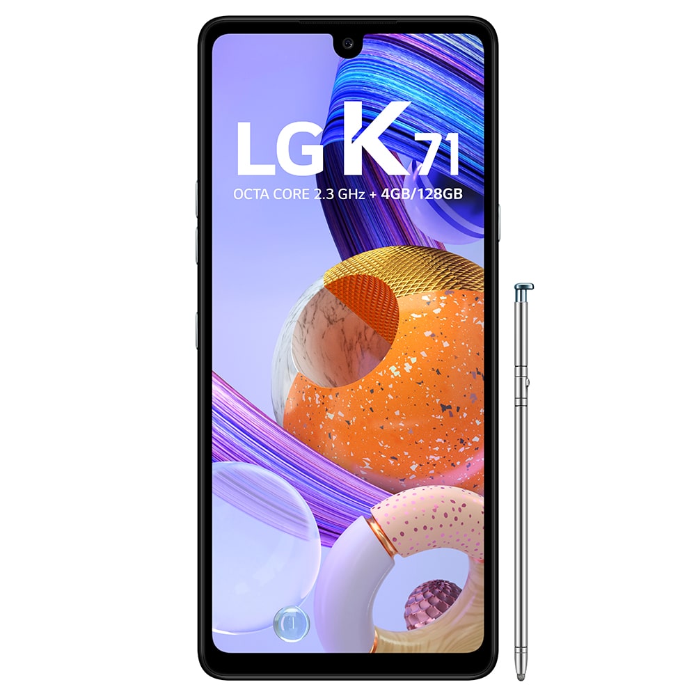 Smartphone LG K71 Branco 128GB, Tela de 6.8”, Câmera Traseira Tripla, Android 10, Inteligência Artificial e Processador Octa-Core