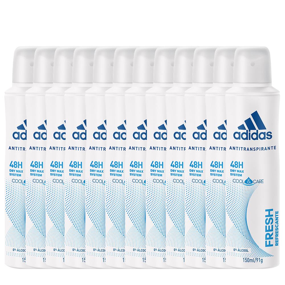 Desodorante Antitranspirante Aerossol Adidas Feminino Fresh 150ml - 12 Unidades