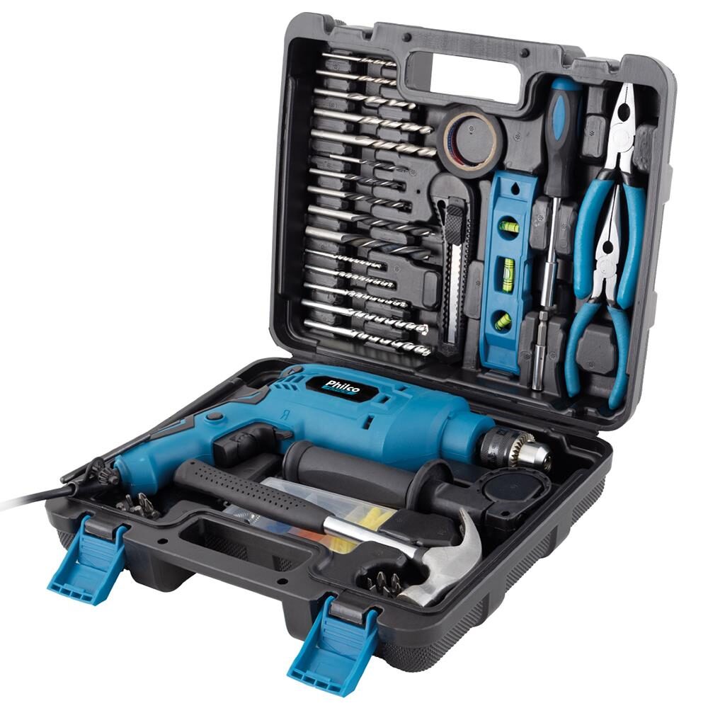 Furadeira Philco PFU03MF 650W 3/8” com Maleta e 99 Acessórios (Martelo, Alicate de Bico, Alicate Tradicional, Bits, Brocas) 110V