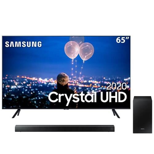 Menor preço em Smart TV LED 65" UHD 4K Samsung 65TU8000 + Soundbar Samsung HW-T550 com 2.1 canais - 320W