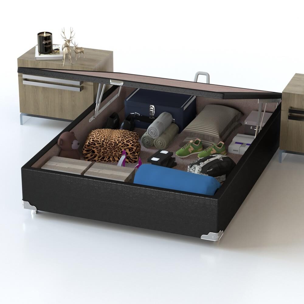 Base Box para Colchão de Casal Probel Classic com Baú 40x138x188cm - Preto - 1