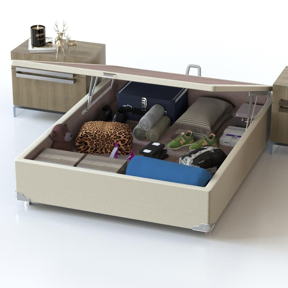 Base Box para Colchão de Casal Probel Classic com Baú 40x138x188cm - Bege - 1