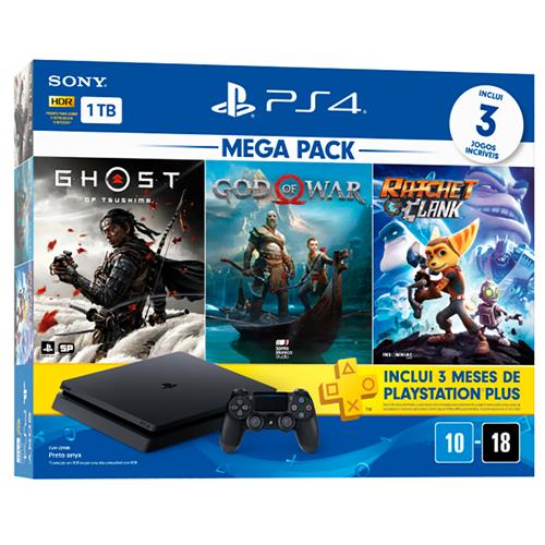 Console PlayStation 4 Slim 1TB Mega Pack 3 Jogos Fantásticos - Ghost of Tsushima + God of War + Ratchet & Clank + PSN Plus 3 Meses é boa?