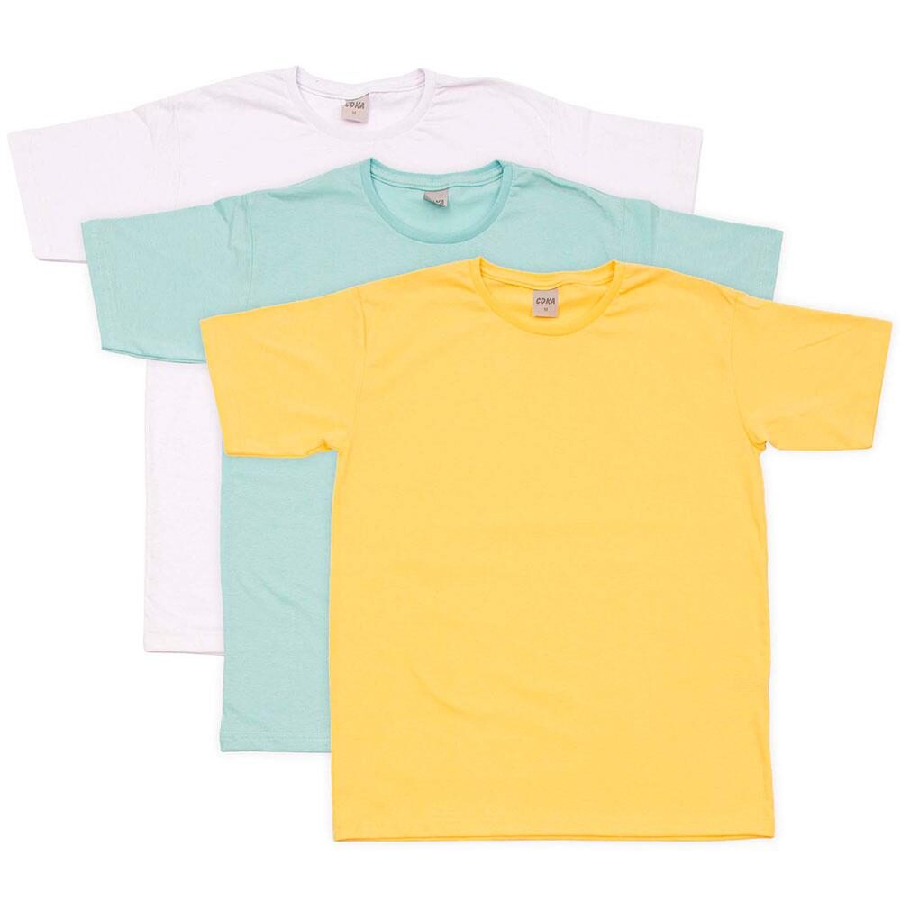 Conjunto Camiseta Masculina 2796 CDKA Malhas Amarelo/Branco/Azul Bebê - 3 Peças - P