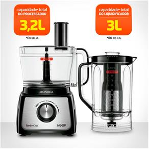 Multiprocessador de Alimentos Mondial Turbo Chef 7 em 1 MPN-01-BE com 2 Velocidades + Pulsar – 1000 W - 220V - 12