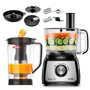 Multiprocessador de Alimentos Mondial Turbo Chef 9 em 1 MPN-01-BF com 2 Velocidades + Pulsar – 1000 W - 110V