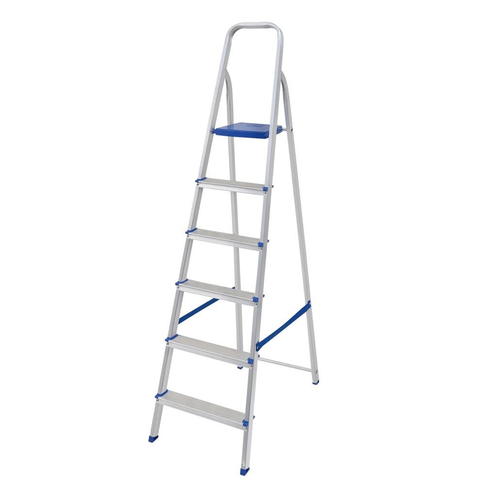 Escada Mor 5104 em Alumínio c 6 Degraus e Fita de Segurança