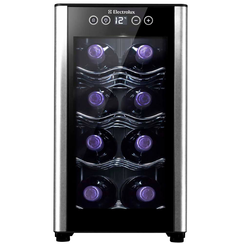 Adega de Vinho Electrolux ACS08 com Painel Touch e Porta em Alumínio Escovado para 8 Garrafas - Preta