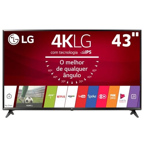 Menor preço em Smart TV LED 43" Ultra HD 4K LG 43UJ6300 com Sistema WebOS 3.5, Wi-Fi, Painel IPS, HDR, Quick Acess, Magic Mobile Connection, Music Player, HDMI e USB