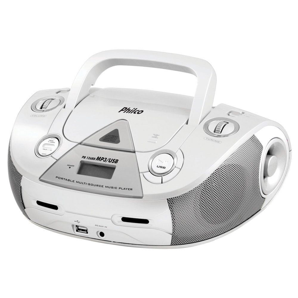 Som Portátil Philco PB126 com CD Player MP3 Rádio FM Entrada USB e Auxiliar de Áudio - Branco