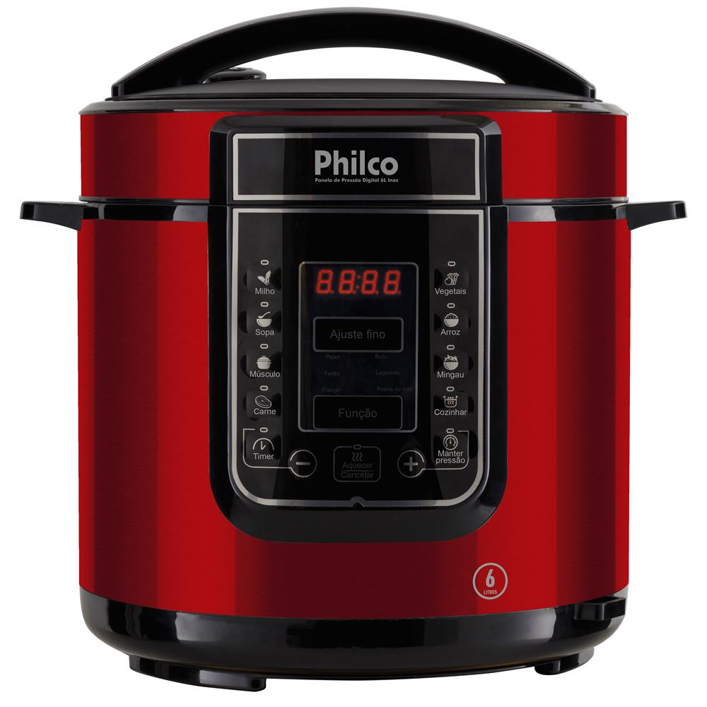 Panela Elétrica de Pressão Philco PPPV Inox Red Vermelha 1000W com Capacidade de 6 Litros