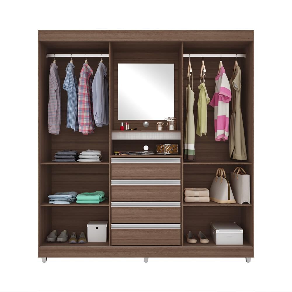 Guarda-Roupa Bartira Fortaleza II com 2 Portas de Correr e 4 Gavetas - Imbuia Chocolate/Linho Branco - 3