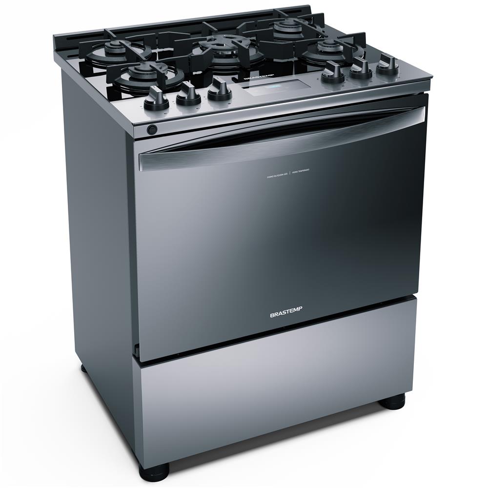 Fogão De Piso Brastemp 5 Bocas Bfs5v Inox Mesa De Vidro