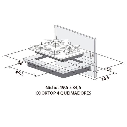 Cooktop a Gás Philco 4 Bocas Chef Bisote 4 Bivolt Preto 4 Bocas no