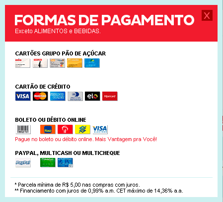 Formas de Pagamento