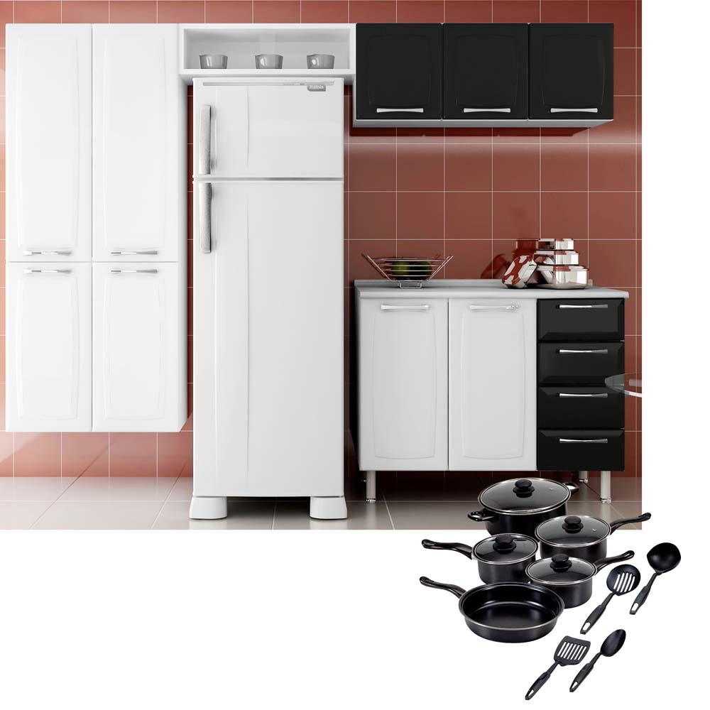 Cozinha Compacta Itatiaia Anita Smart Com 3 Pe As Branco Preto Cozinha Compacta Itatiaia Anita Smart Com 3 Pe As Branco Preto