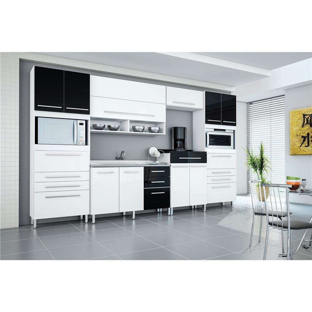 Cozinha Bartira Glamour Com 12 Portas E 10 Gavetas Branca Preta Cozinha Bartira Glamour Com 12 Portas E 10 Gavetas Branca Preta