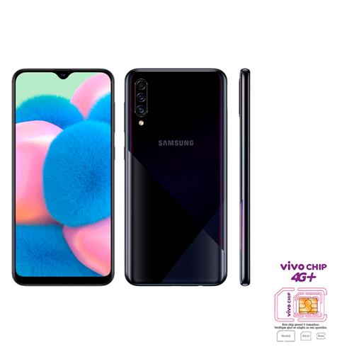 Menor preço em Smartphone Samsung Galaxy A30s Preto 64GB + Triplo Chip Vivo 4G Universal 2/3/4 Pré/Controle