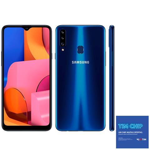 Smartphone Samsung Galaxy A20s Azul + Chip Tim Plano Naked 4G Menor preço em Smartphone Samsung Galaxy A20s Azul + Chip Tim Plano Naked 4G