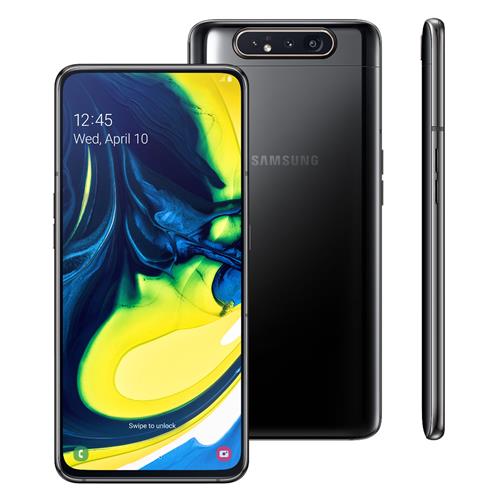 Smartphone Samsung Galaxy A80 Preto 128GB com Tela Infinita de 6.7", Câmera Tripla Rotativa, 8GB RAM, Android 9.0, Dual Chip e Processador Octa-Core Smartphone Samsung Galaxy A80 Preto 128GB com Tela Infinita de 6.7", Câmera Tripla Rotativa, 8GB RAM, Android 9.0, Dual Chip e Processador Octa-Core