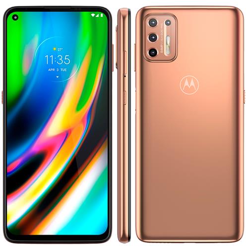 Smartphone Motorola Moto G9 Plus Ouro Rosê 128GB, 4GB RAM, Tela de 6.8”, Câmera Traseira Quádrupla, Android 10 e Processador Octa-Core