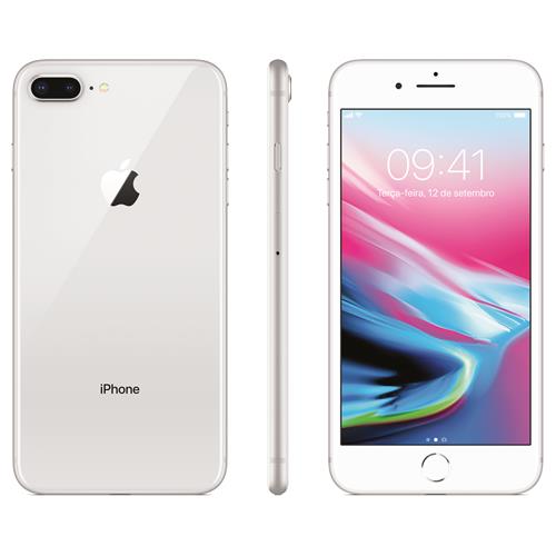 iPhone 8 Apple Plus com 256GB, Tela Retina HD de 5,5”, iOS 11, Dupla Câmera Traseira, Resistente à Água, Wi-Fi, 4G LTE e NFC – Prateado