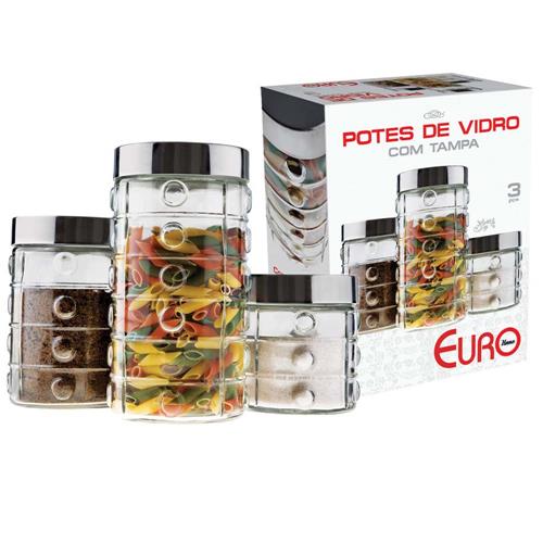 Conjunto de Potes de Vidro Euro Home 941500-3 c/ 3 Peças Menor preço em Conjunto de Potes de Vidro Euro Home 941500-3 c/ 3 Peças