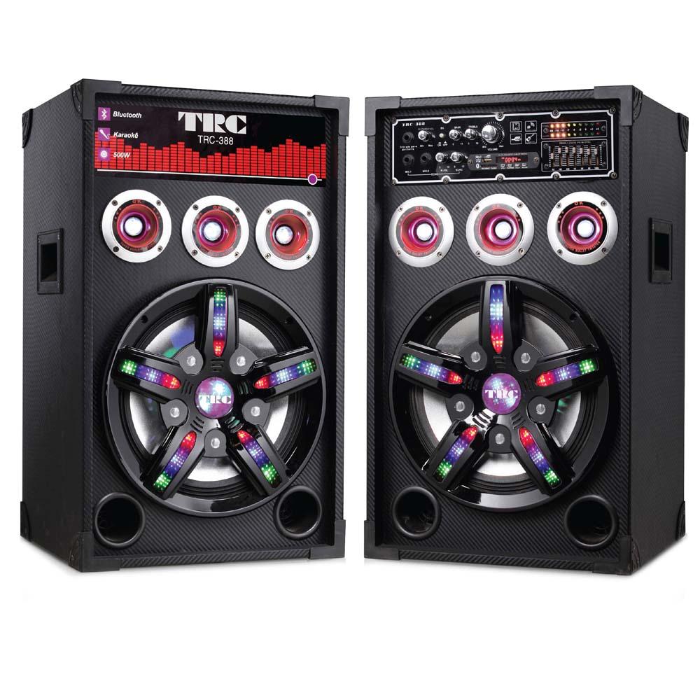 Caixa De Som Amplificada Dupla Trc Trc338 Caixa De Som Amplificada Trc Trc 388 Com Bluetooth Entrada Usb Entrada Para Cartao Iluminacao Frontal Radio Fm E 2 Microfones 500 W Caixas Acusticas Extra 2308511