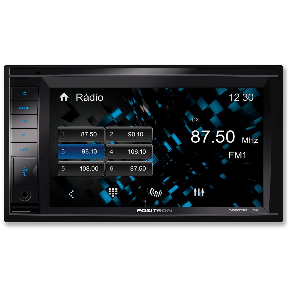Central Multimídia Pósitron SP8230 2DIN com Tela LCD 6,2” Entrada USB, Bluetooth e Equalização