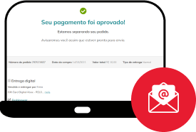 A imagem mostra o ícone de notebook e dentro da tela tem um print da tela da página de Pagamento Aprovado