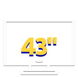 A imagem mostra um ícone de uma TV na cor branca e no centro escrito até 43 polegadas