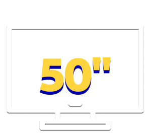 A imagem mostra um ícone de uma TV na cor branca e no centro escrito até 50 polegadas