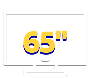 A imagem mostra um ícone de uma TV na cor branca e no centro escrito até 65 polegadas