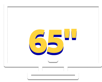 A imagem mostra um ícone de uma TV na cor branca e no centro escrito acima de 65 polegadas