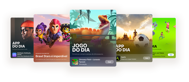 Cinco imagens diferentes da App Store mostrando jogos e outros apps
