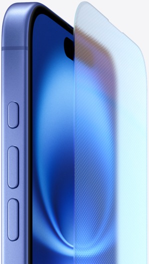 iPhone 16, destacando a estrutura em alumínio aeroespacial e Ceramic Shield resistente