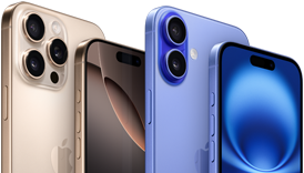 Quatro modelos, parte de trás do iPhone 16 Pro Max em titânio-deserto, parte da frente do iPhone 16 Pro em titânio-deserto, parte de trás do iPhone 16 Plus em ultramarino, parte da frente do iPhone 16 em ultramarino