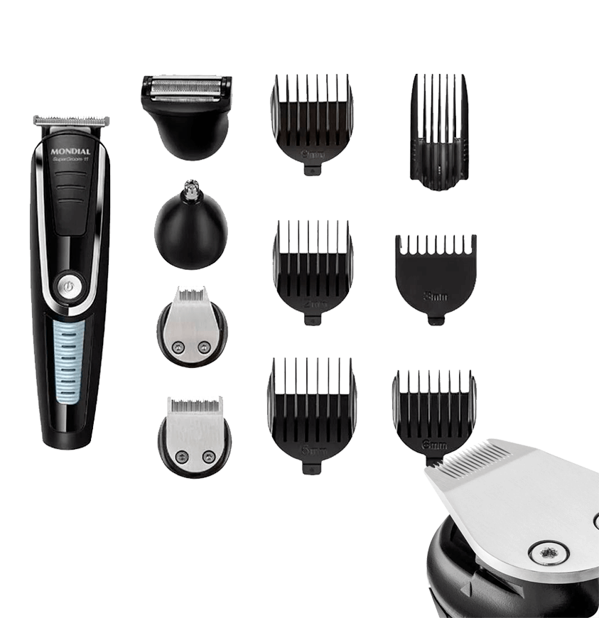 Inclui base carregadora, pente de barbeiro e escova de limpeza Mondial Super Groom BG-05 Aparelho Cabelo Barba