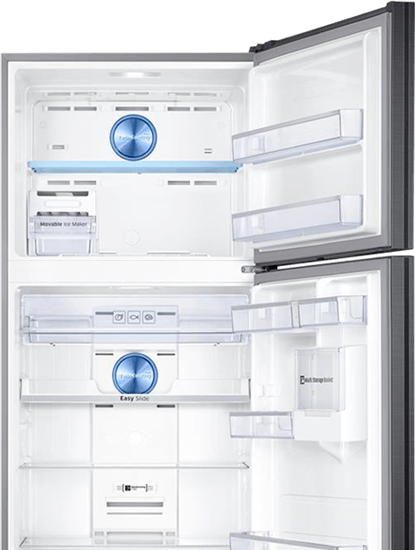 Organização facilitada com prateleiras que deslizam Refrigerador Samsung organização Prateleiras Easy Slide