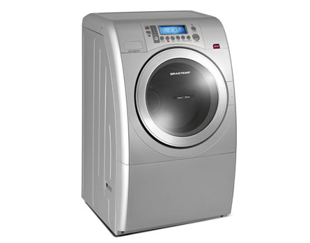 Roupas limpas com mais eficiência - Máquina com porta transparente, visor LCD e cesto em inox.