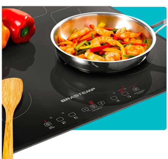 Recursos Power Management e Booster “P” Cooktop Brastemp Painel