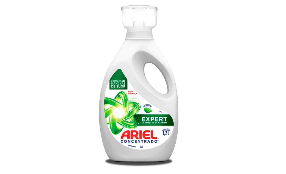 Frasco com 1,2 litros e rendimento de até 3 litros Sabão Líquido Ariel Expert rendimento