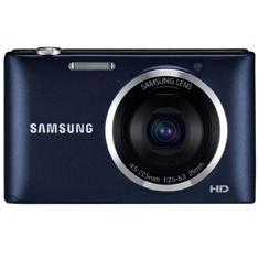 câmera digital Samsung ST72 Preta Cobalto de frente