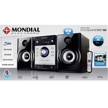 O Mondial MS-03 toca CD e DVD Micro System Mondial MS-03 DVD