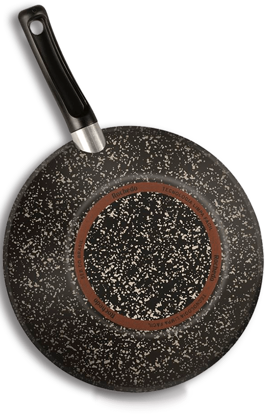 Panela com cabo ergonômico e base limpa fácil Panela Wok Rochedo Stone Pro