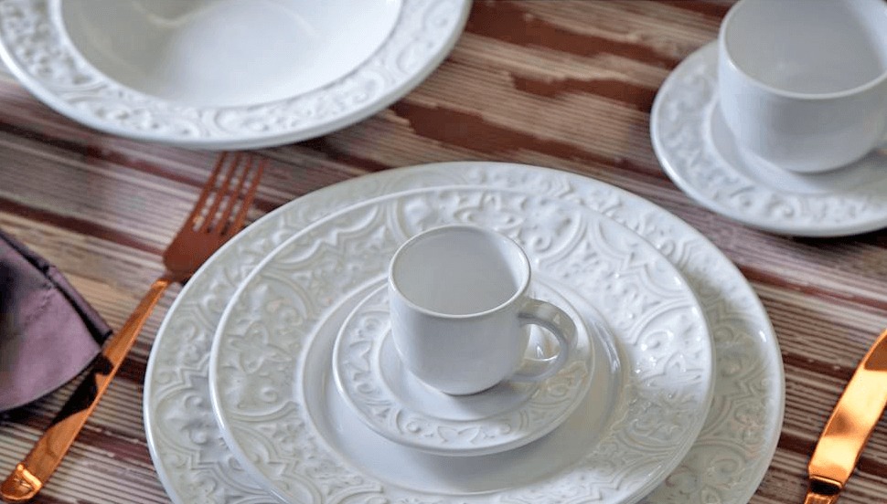 Peças em alto-relevo Aparelho de Jantar, Chá, Café e Sobremesa Porto Brasil Cor Branco