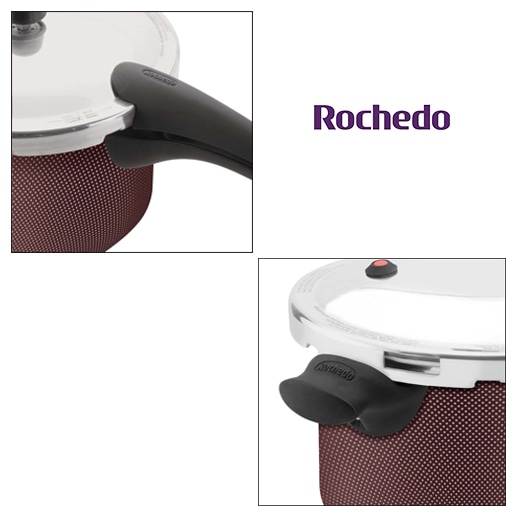 Possui 5 sistemas de segurança Panela de Pressão Rochedo Turbo Top Revestida Grená fechamento externo